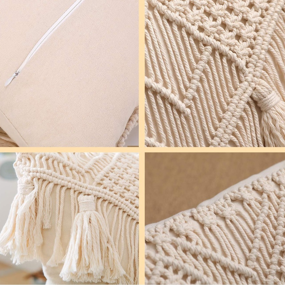 NIP | Cream Macrame Throw Pillow Covers W/ Tassels Set of 2 - Picture 5 of 14